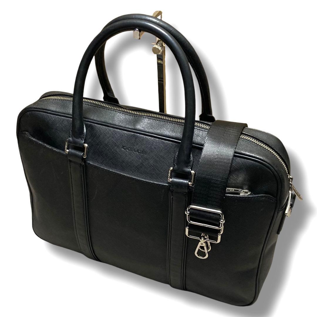 美品　コーチ　ビジネスバッグ　2way　A4収納可　レザー　ブラック