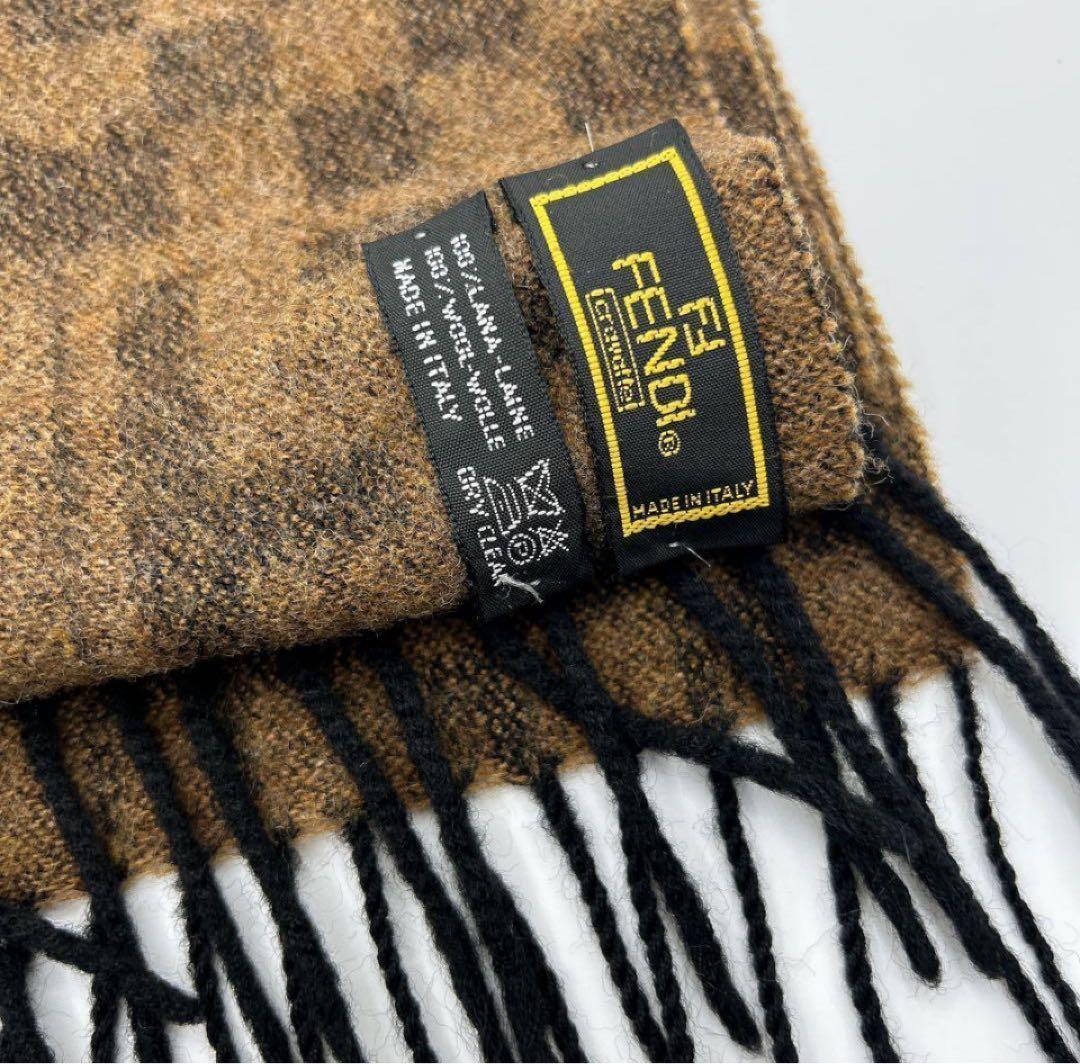FENDI フェンディ ズッカ柄 ウールマフラー ブラウン チェック フリンジ
