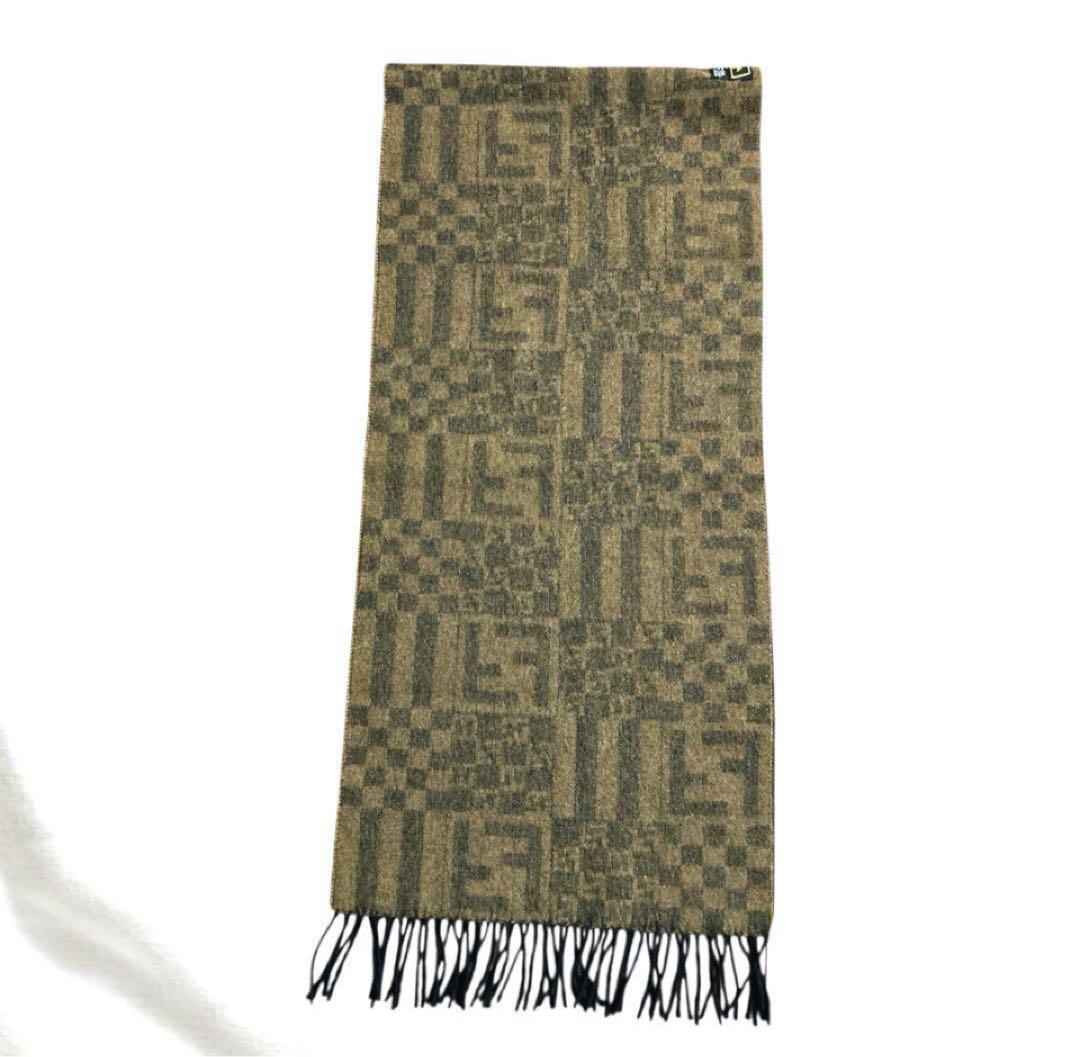 FENDI フェンディ ズッカ柄 ウールマフラー ブラウン チェック フリンジ