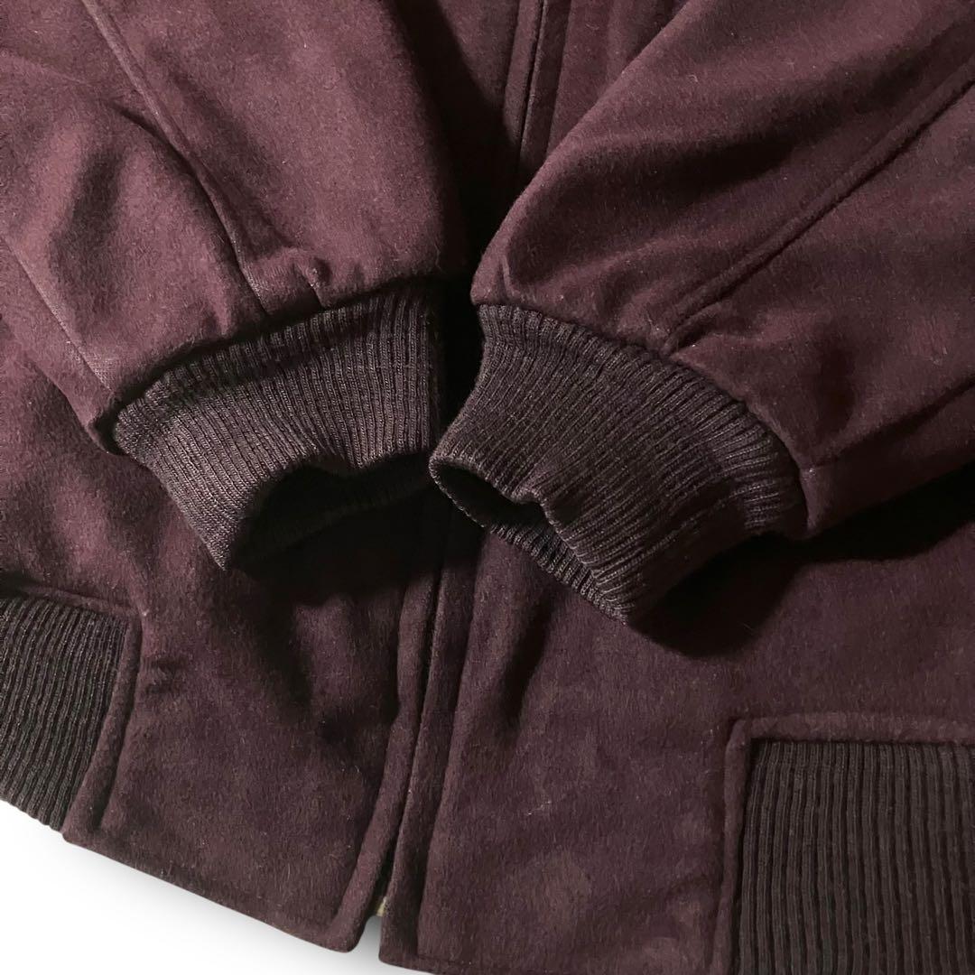 vintageウール調ボンバージャケット裏地ペイズリー柄ブルゾン バーガンディL