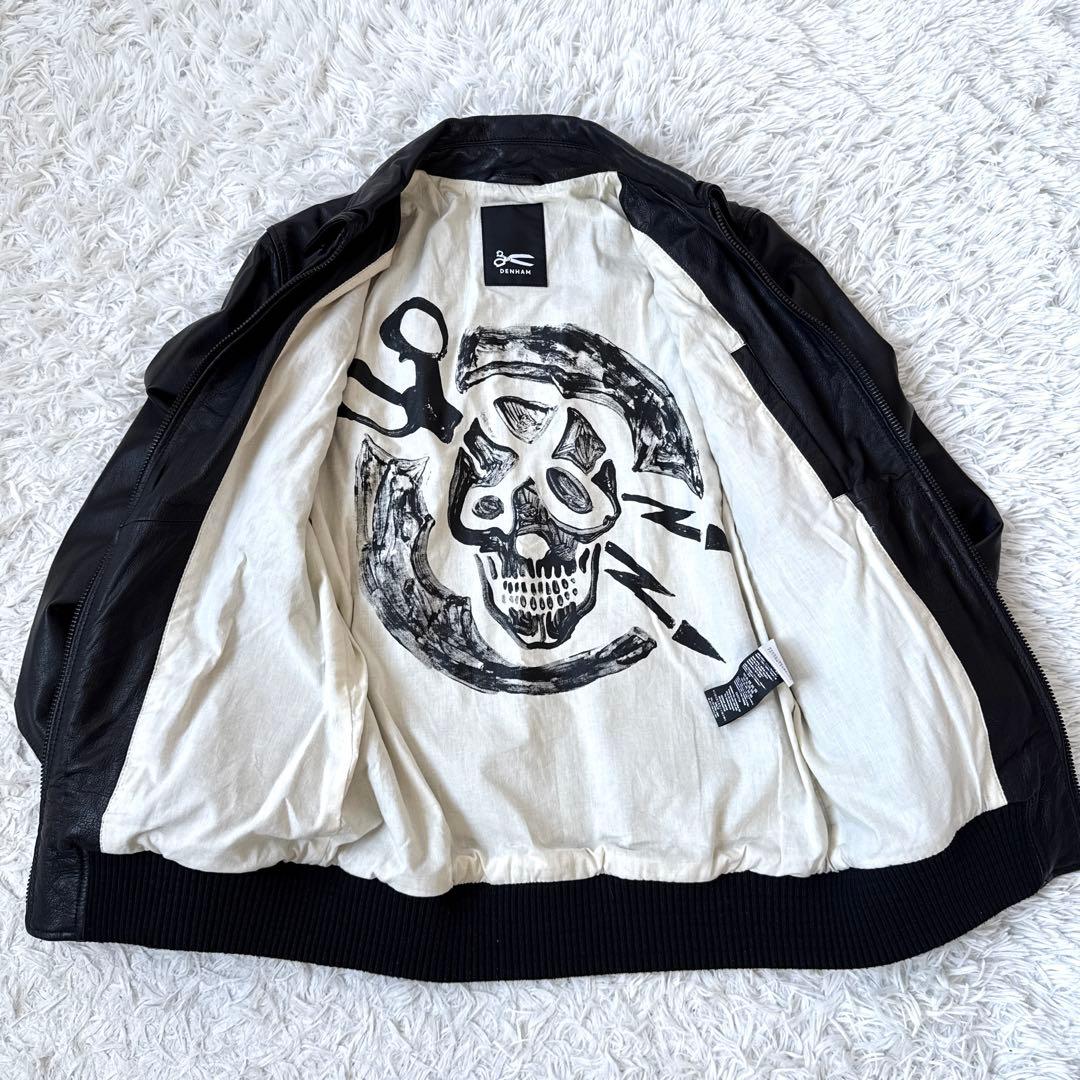 【入手困難✨】デンハム 裏地スカル レザージャケット ヤギ革 シングル S 美品