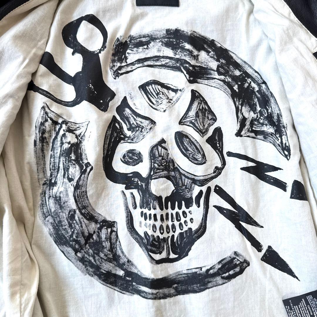 【入手困難✨】デンハム 裏地スカル レザージャケット ヤギ革 シングル S 美品