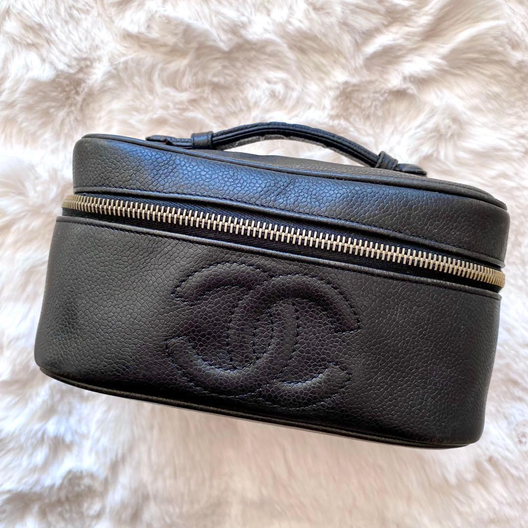 CHANEL バニティバッグ ポーチ シリアルナンバー有り キャビアスキン 黒