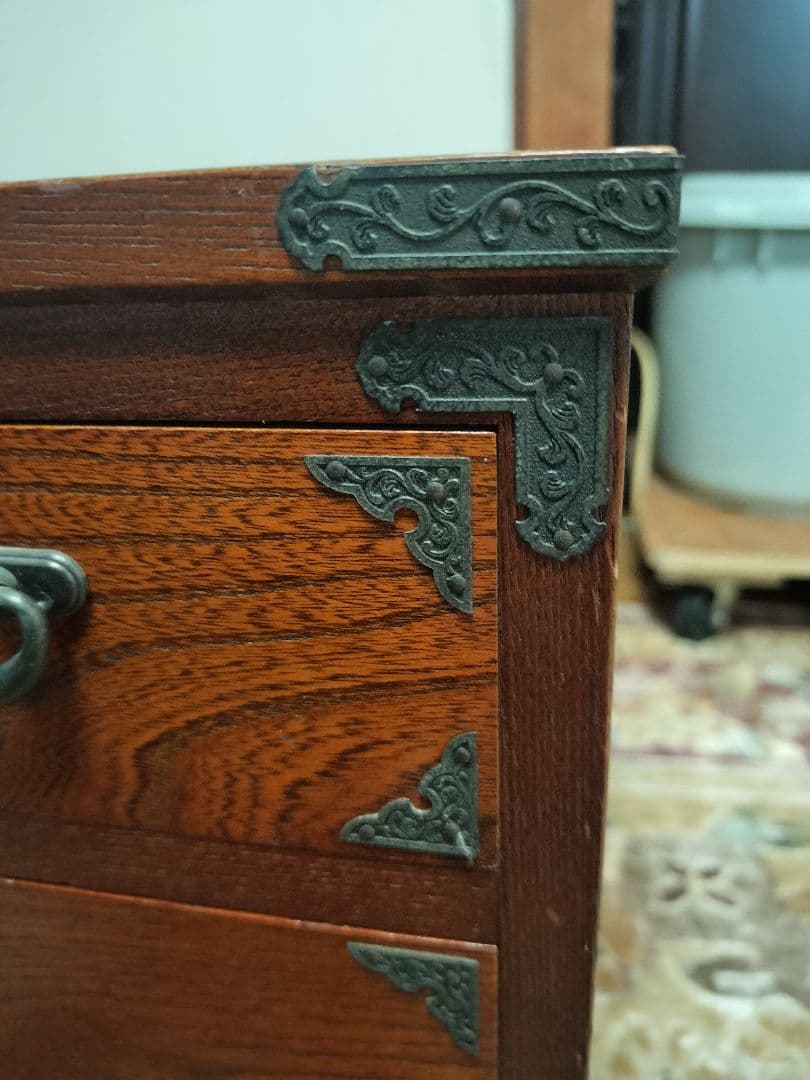 欅無垢箪笥4段　小物入れ9引き出し ダークブラウン内部桐無垢　和家具