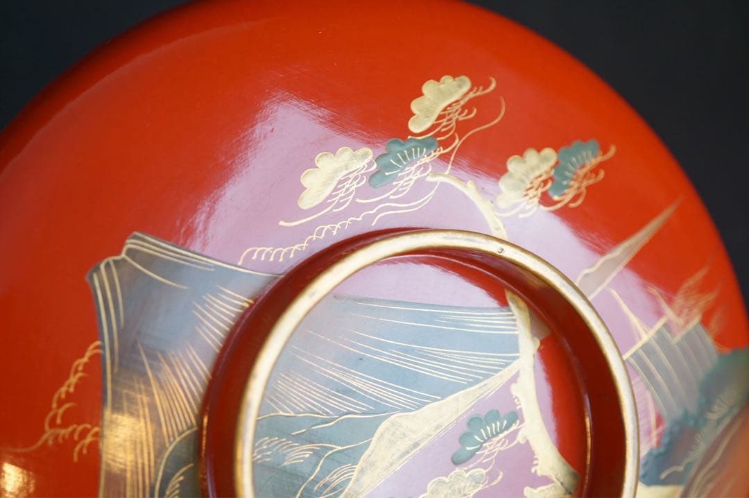 富士山 松蒔絵 大平鉢 木製漆器 箱付