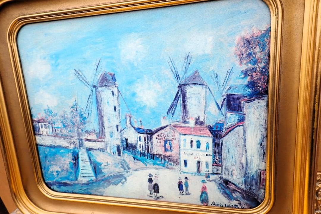 Maurice Utrillo ヨーロッパ風景画 風車の街 油彩画 額装付き