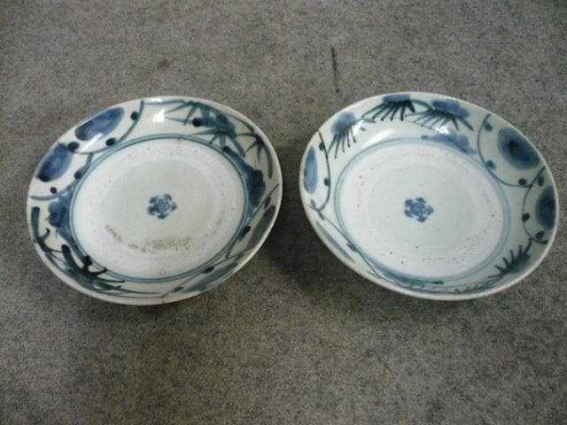 古伊万里染付草花文くらわんか皿 2枚 [B31563]