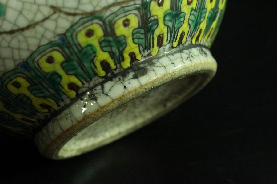 中国美術 色絵 唐子草花紋 瓶 一対 旧家蔵出(MG999)