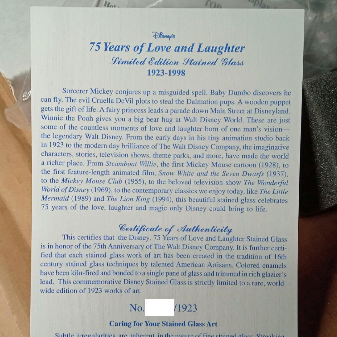新品ディズニー社 創立75周年ミッキー ステンドグラス グラスマスターズ社