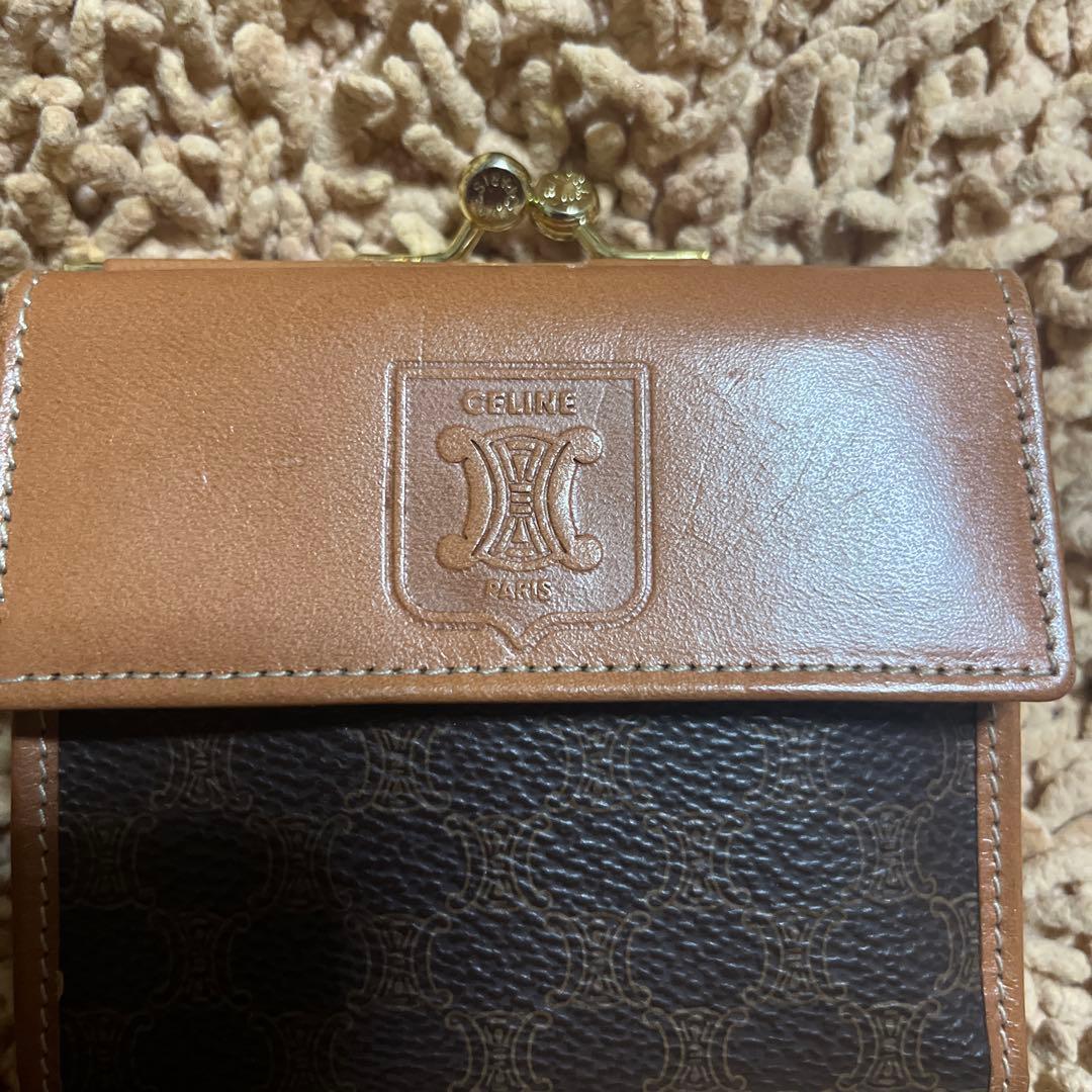 専用オールドセリーヌ　がま口三つ折り財布　ブラウン　マカダム　PVC コンパクト