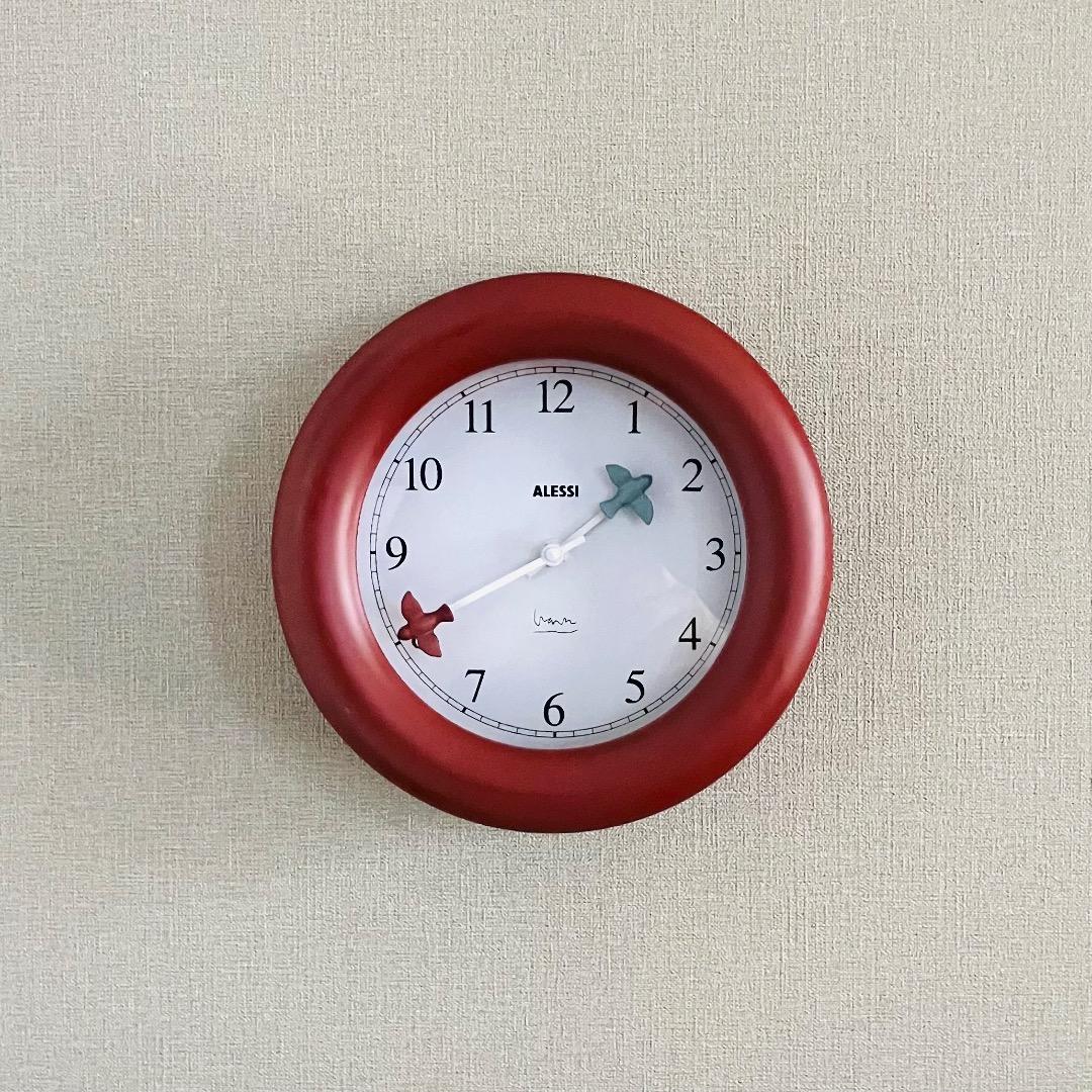 ALESSI キッチンクロック 壁掛け時計 ポストモダン ワインレッド