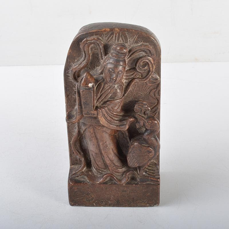 中国　玉石寿山石彫刻　観音像　仏像　置物　V R4494