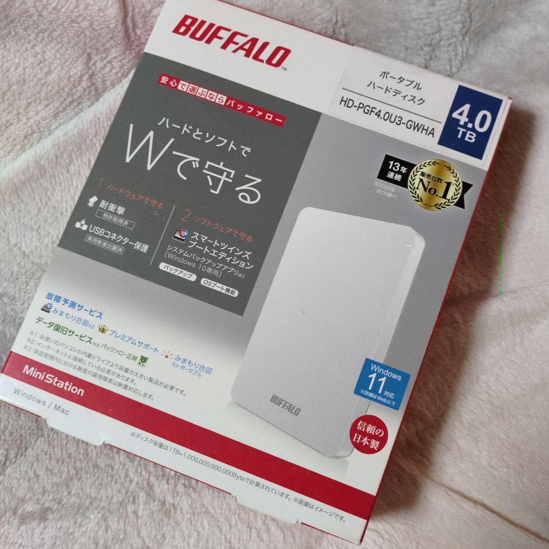 BUFFALO ポータブルHDD 4TB HD-PGF4.0U3-GWHA 新品