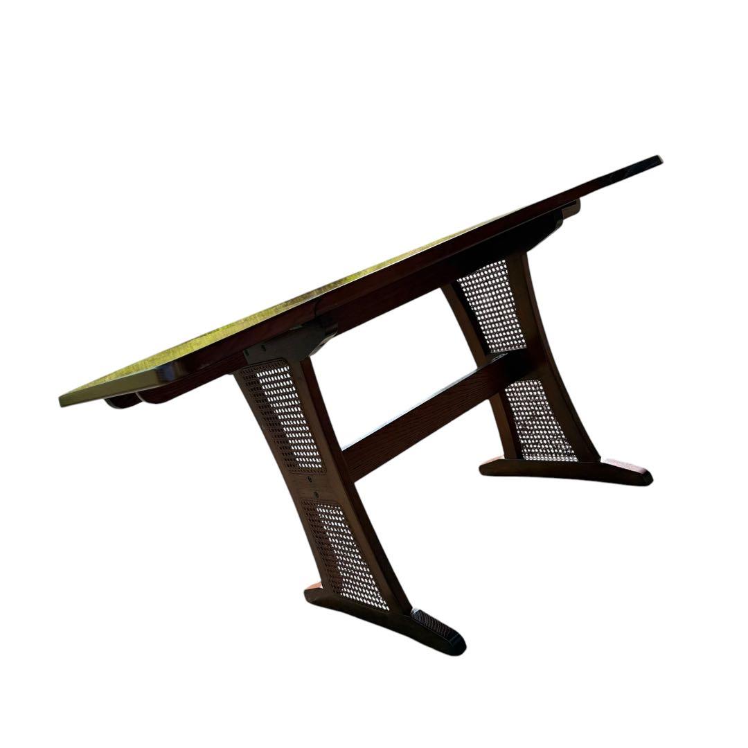 HR622【木目とラタンが美しい】三越ブルージュ　バタフライテーブル　三越家具