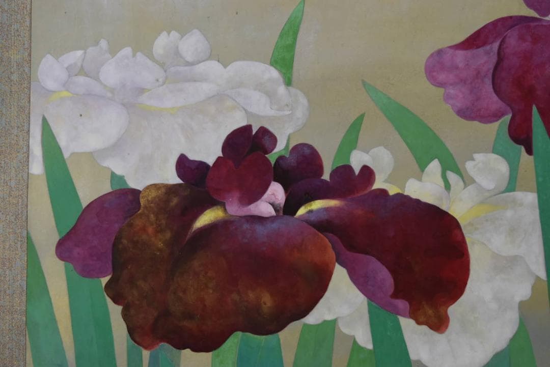 【真作】曲子光男/花菖蒲図/大横物/掛軸/名家伝来/AA-229