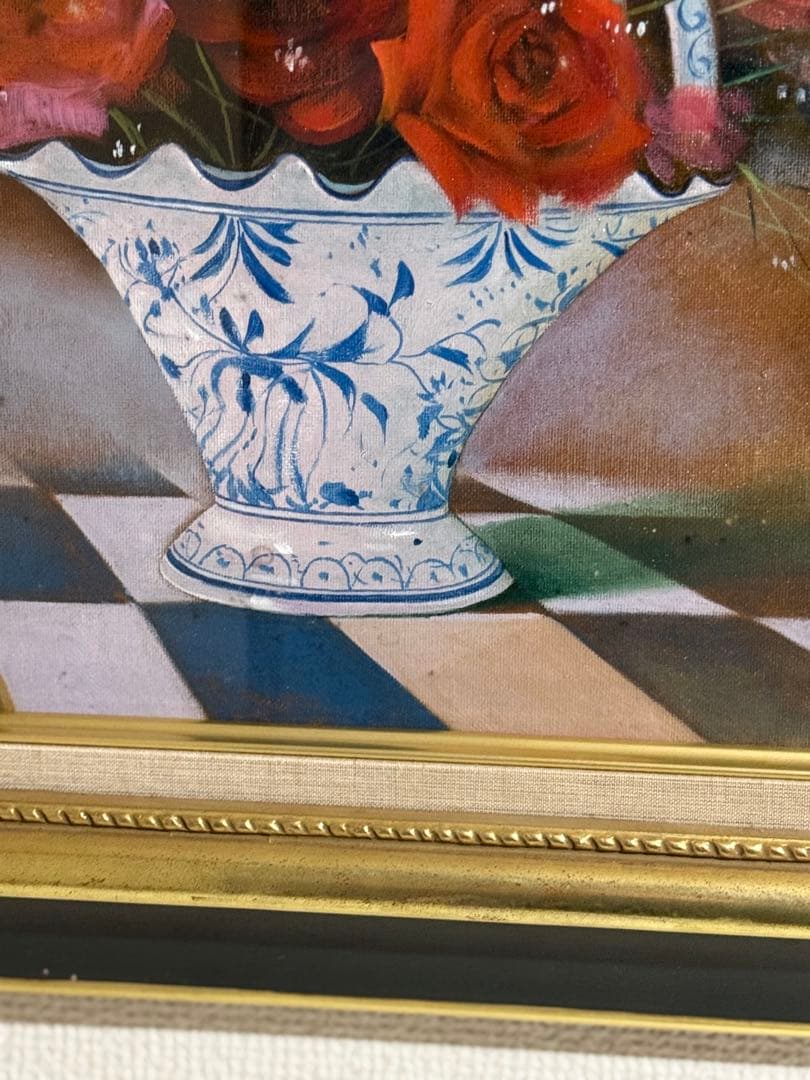 【紅薔薇】肉筆油彩画　作者不詳