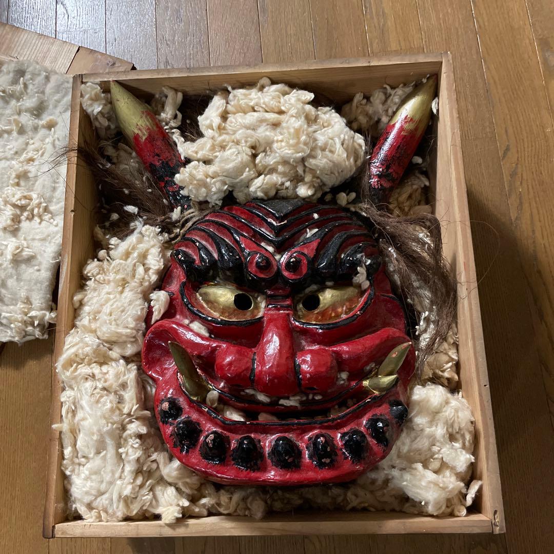 なまはげ？　鬼の面　赤鬼　昭和　張子
