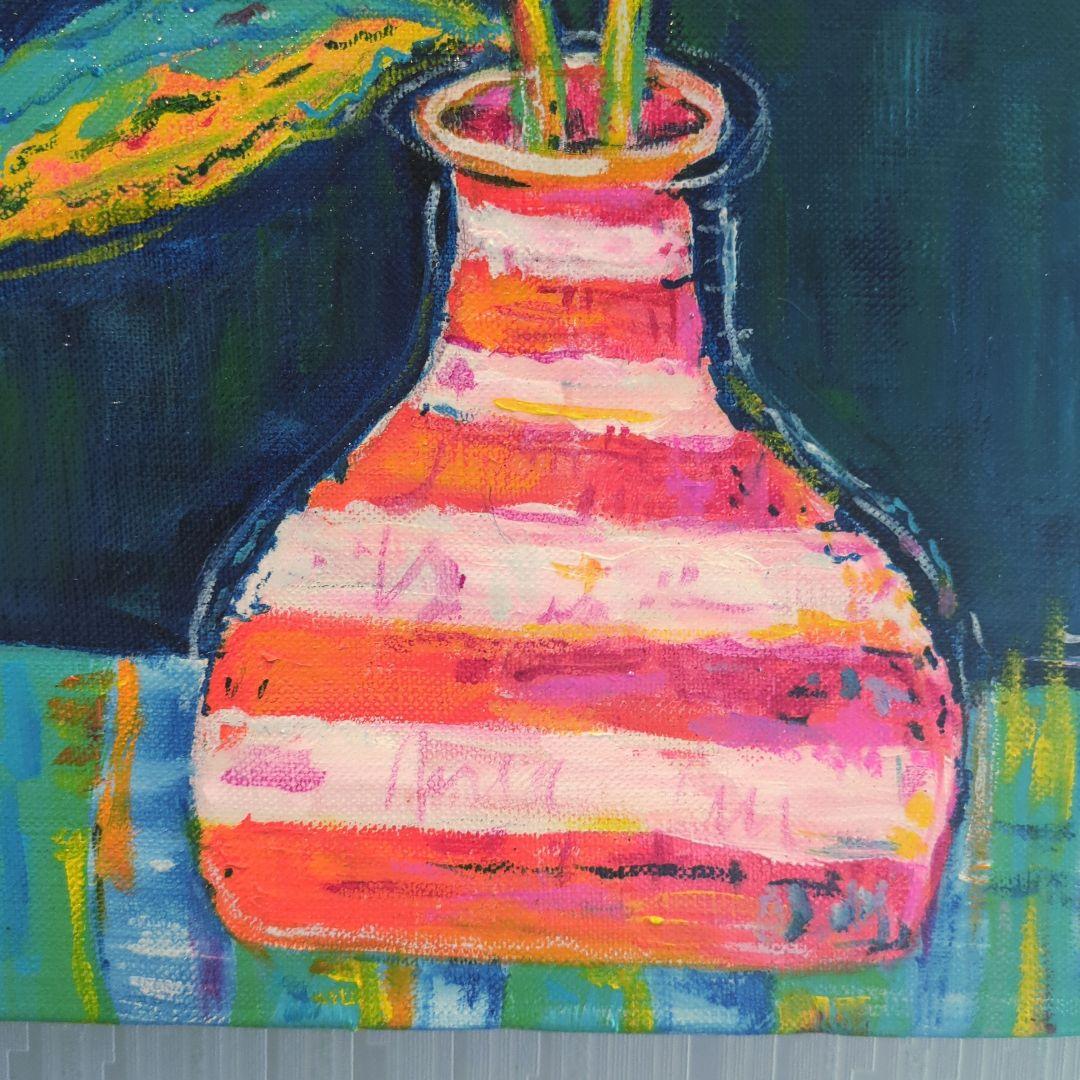 キャンバス油絵 　専用　花瓶に入れた二輪のお花