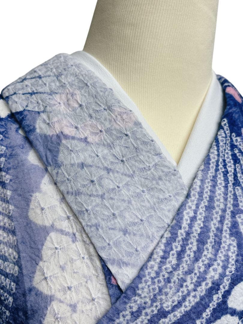A57美品　有松鳴海絞り 高級浴衣 花 綿　敷当付き　手縫い
