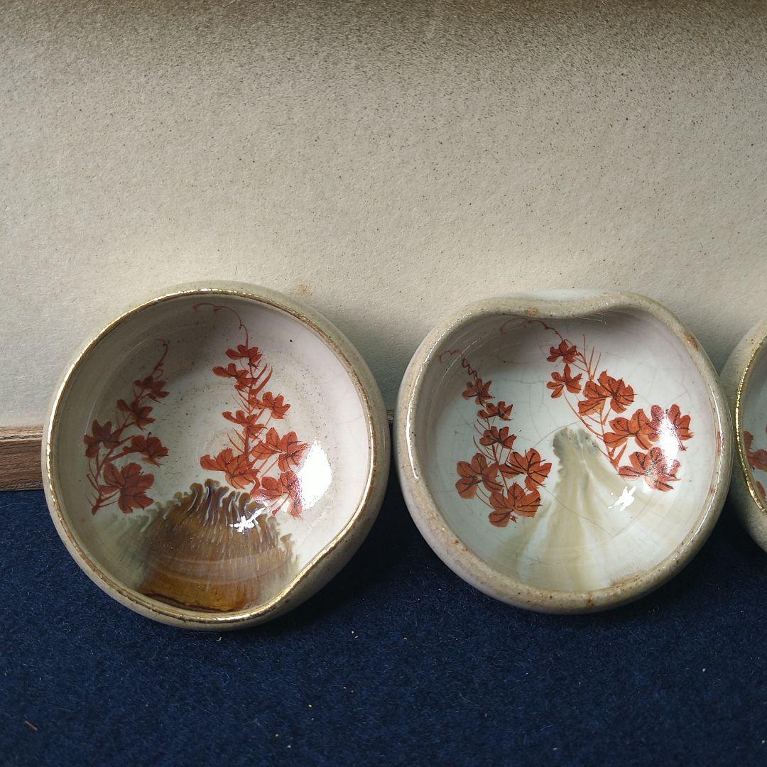 AJ35 九谷焼 茶器小さい 皿付き皿8cm 図代わり古い九谷 珍品4客 煎茶器