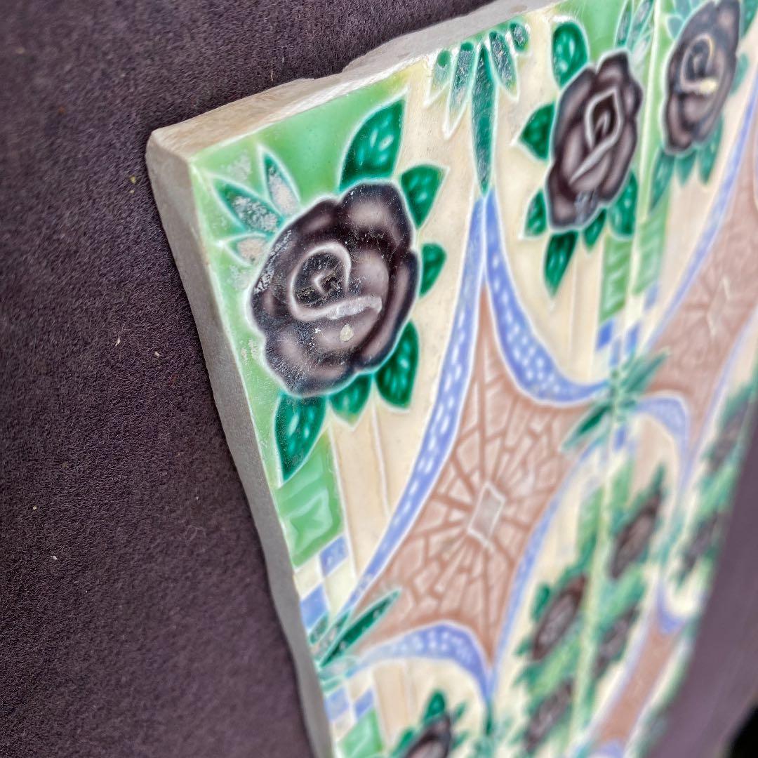 ハンドメイド日本製アンティークマジョリカタイル①Ａ４枚セット　プラナカンタイル