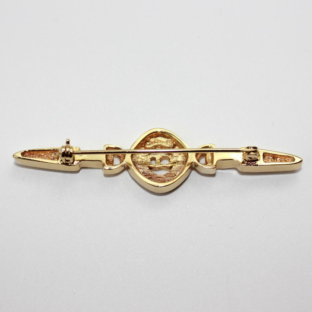 美品 Dior ディオール CD ロゴ ラインストーン ゴールド ブローチ