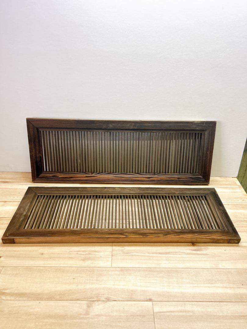 組子細工　木製　欄間　建具 明り取り　古旅館　正面玄関欄間　レトロ 格子窓　2枚