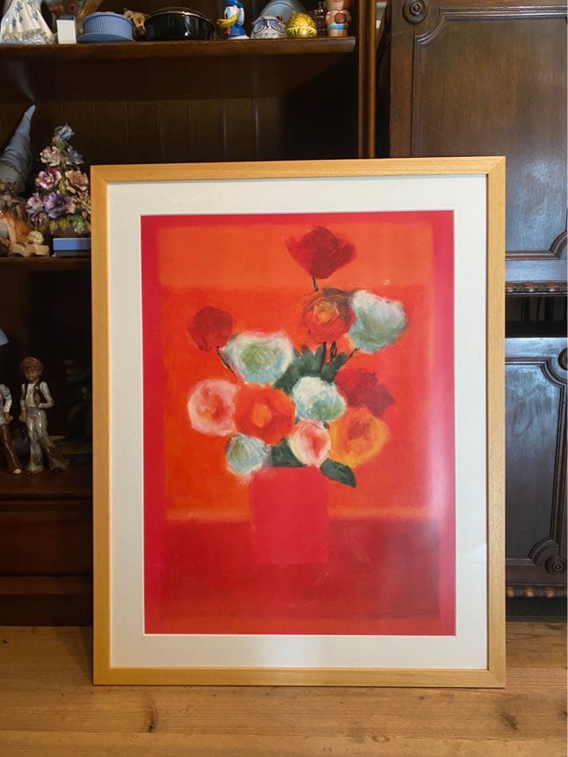 シルビア 花 薔薇 花瓶 バンケット オレンジ背景 額縁 アート