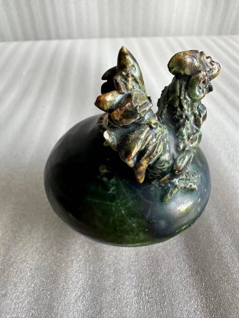 古織部焼 鶏の形 古美術 工芸品 花器 高さ約8.5cm 花瓶 一輪挿し 花入