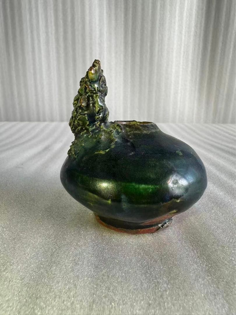 古織部焼 鶏の形 古美術 工芸品 花器 高さ約8.5cm 花瓶 一輪挿し 花入