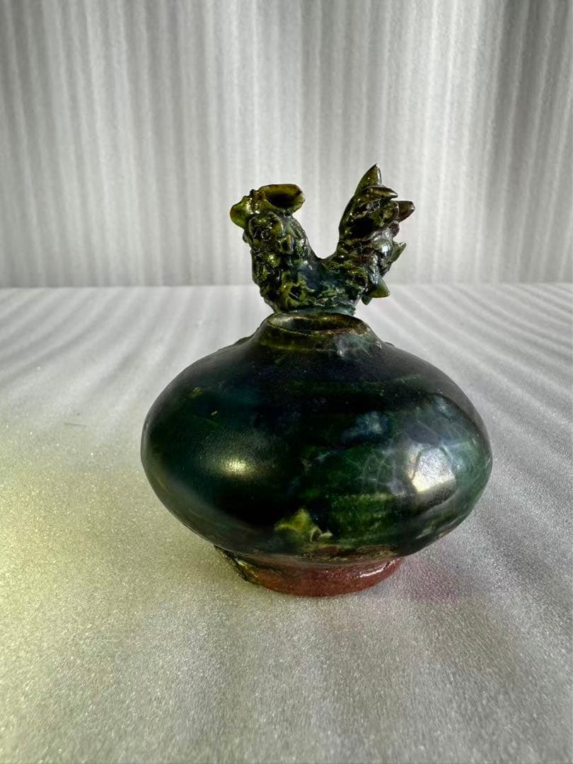 古織部焼 鶏の形 古美術 工芸品 花器 高さ約8.5cm 花瓶 一輪挿し 花入