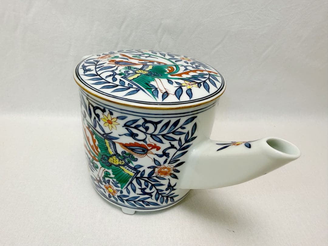 未使用 茶道具 静山造 差絵鳳凰絵 片口水注 水次 水差し 印有 共箱