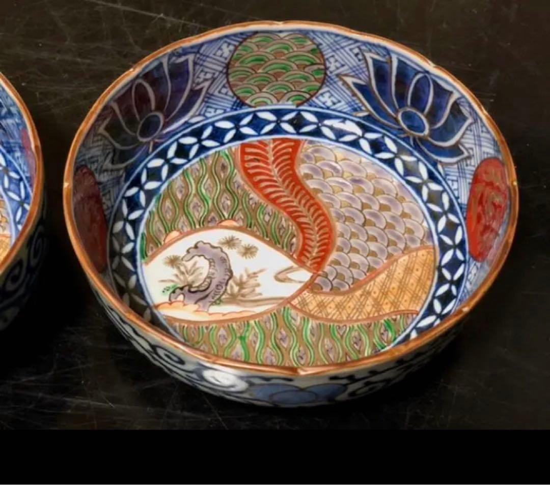 上手物 古伊万里 金彩錦 春寒鉢 膾皿 中鉢 2客