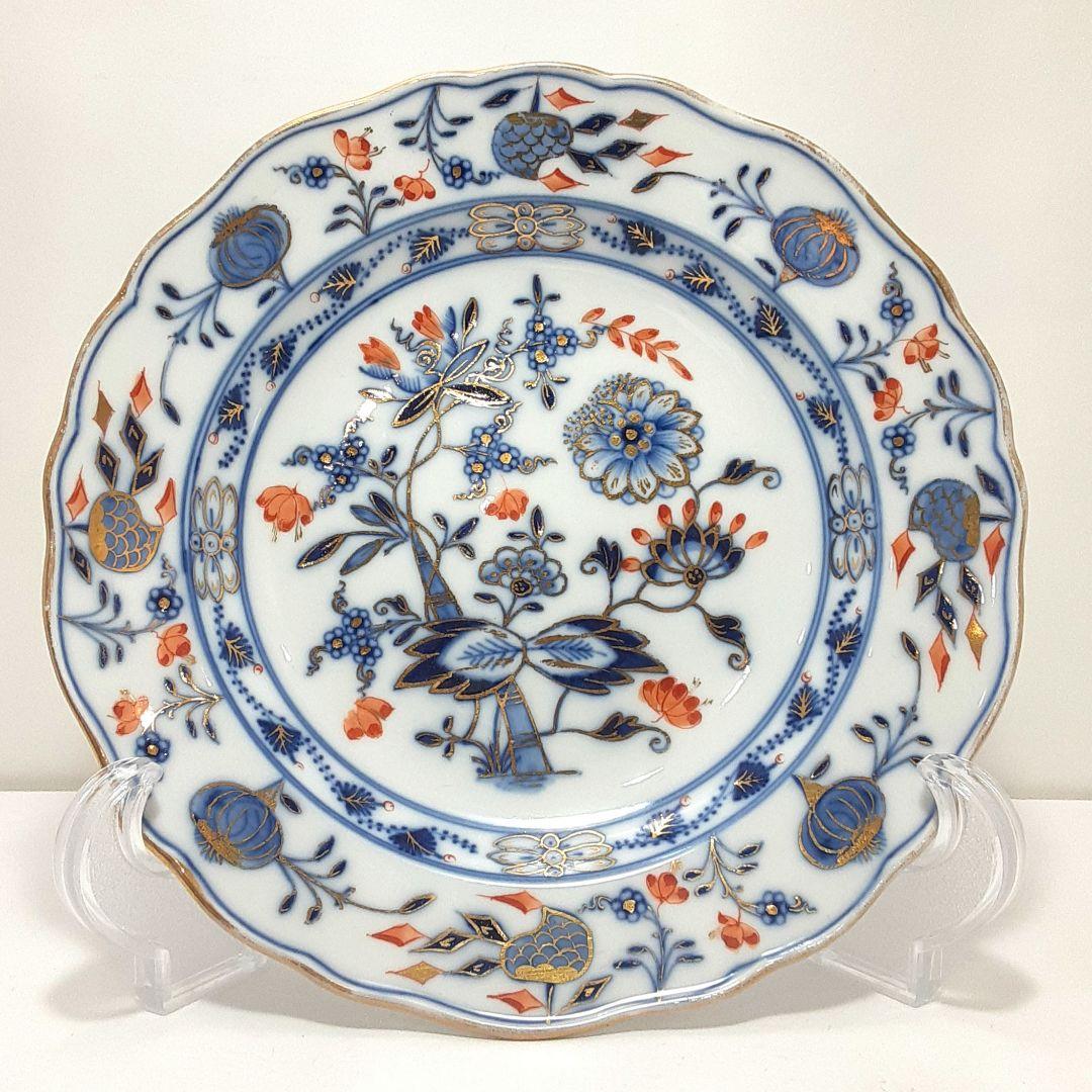 S144-1 オールドマイセン ボタン双剣 朱金オニオン プレート　ma