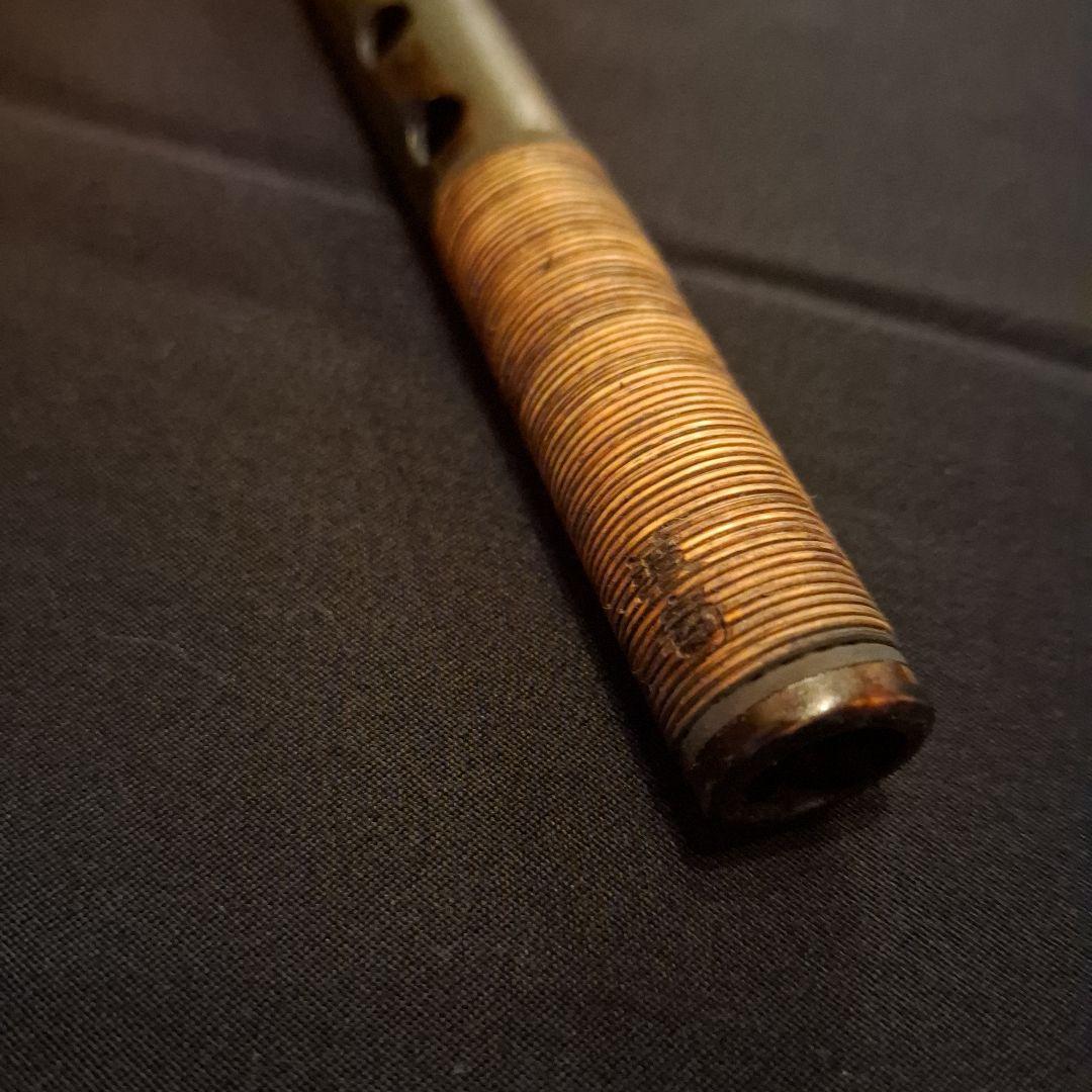 篠笛　古典調　7穴　五本調子　天地籐巻き　極太管　燻風仕上げ　爆鳴