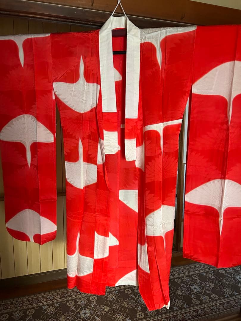 振袖 オレンジ 波模様 花柄　金