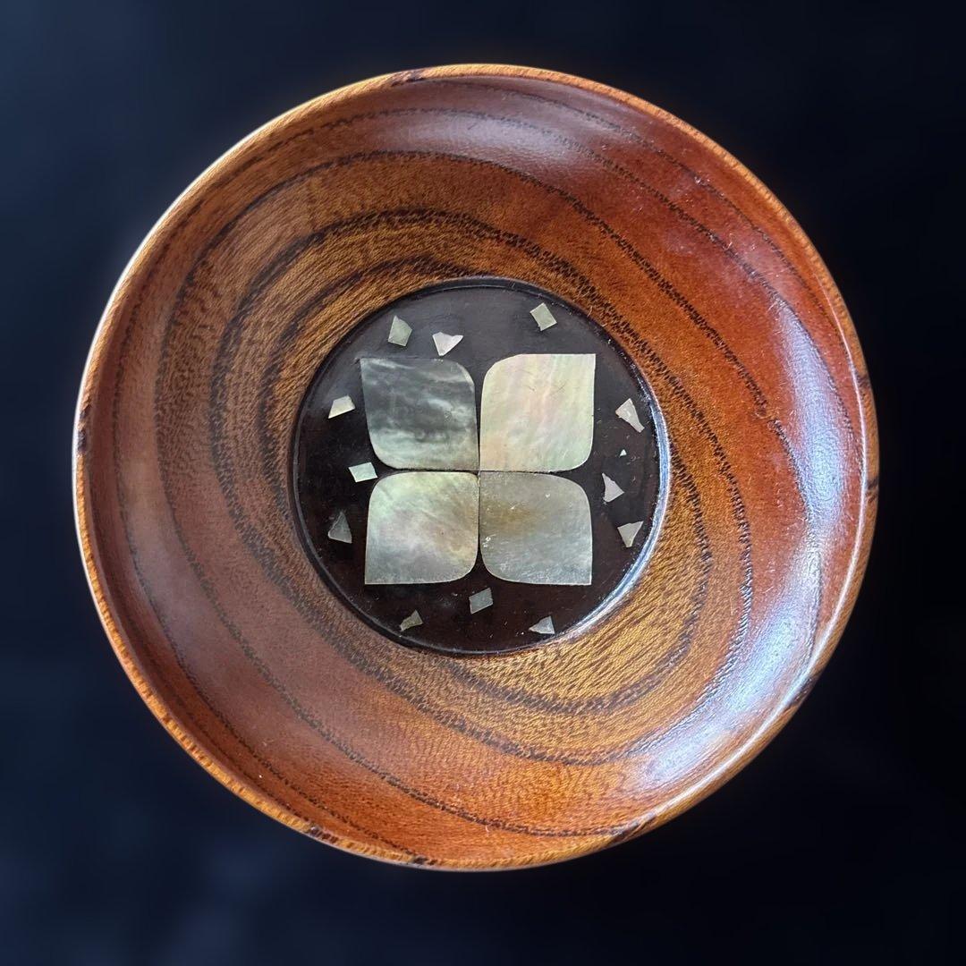 小島雄四郎　螺鈿　欅　小茶托　5枚組　民芸　木箱入　黒田辰秋