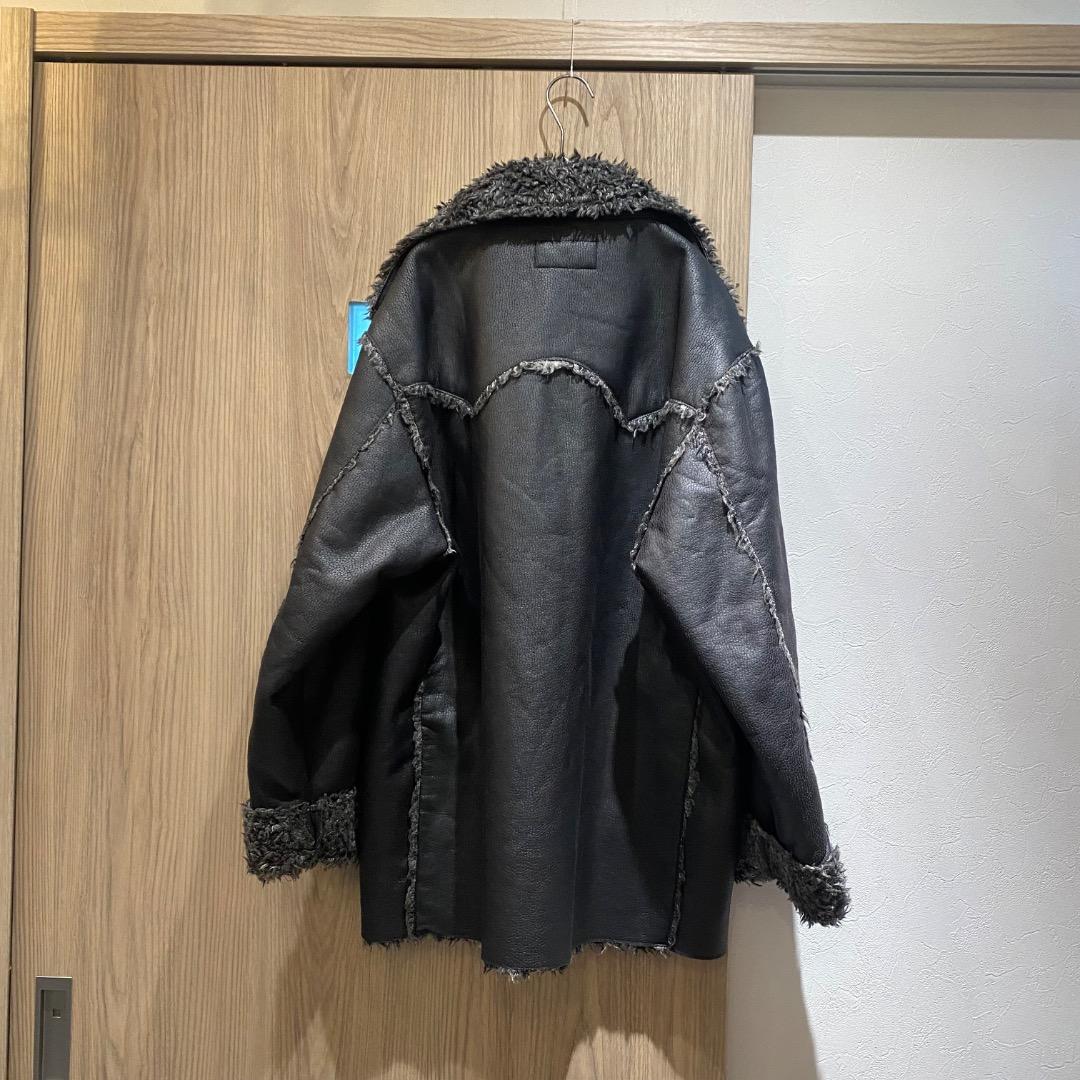 00s アーカイブ ネオお兄系 グランジ ファー 合皮 レザーコート XL