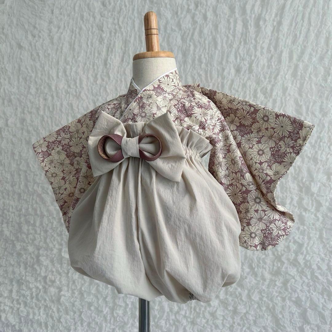 ハンドメイド ベビー袴 高級 くすみカラー 豪華 お食い初め 初節句