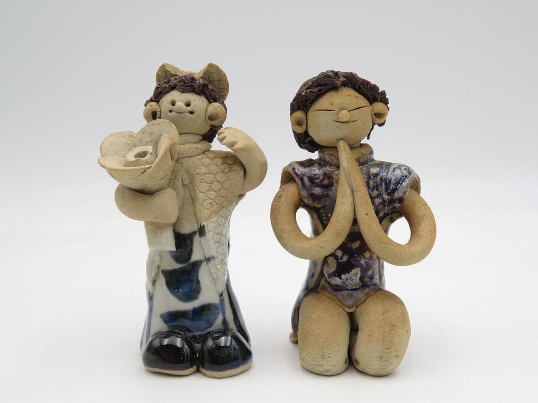 青芳人形 7点セット 陶器人形 森元青芳 砥部焼 オブジェ 置物 インテリア