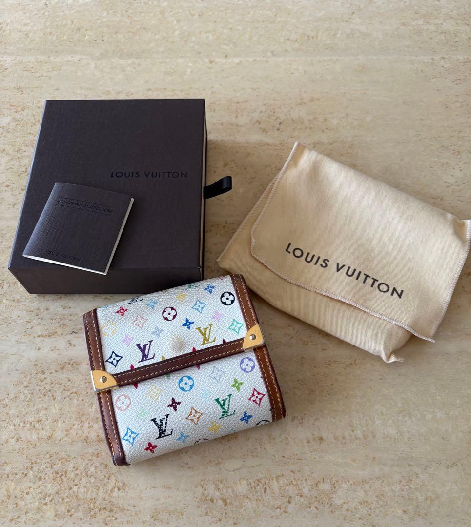 ルイヴィトン マルチカラー ポルトモネビエカルト クレディコンパクト白3折り財布