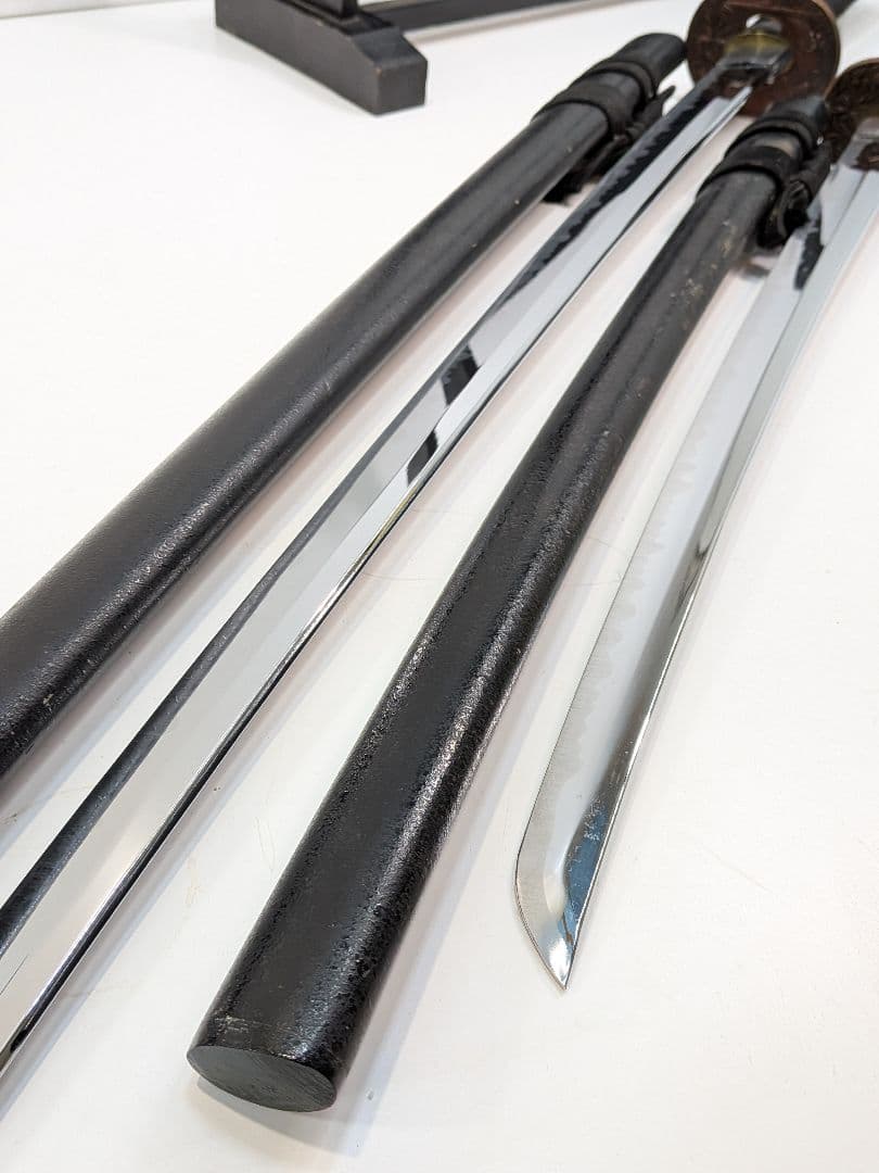 P930 ​【迫力】模造刀 居合刀 大小2本セット 黒石目 樋入り コスプレ