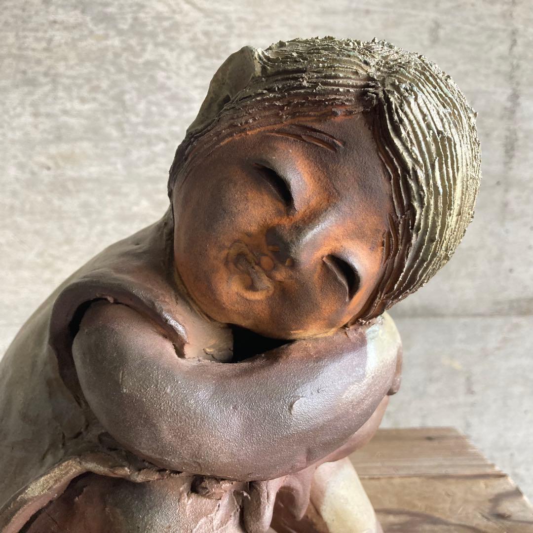 わらべ 童子 子供 像 陶器 彫刻 置物 工芸品 陶芸 和風 オブジェ レトロ