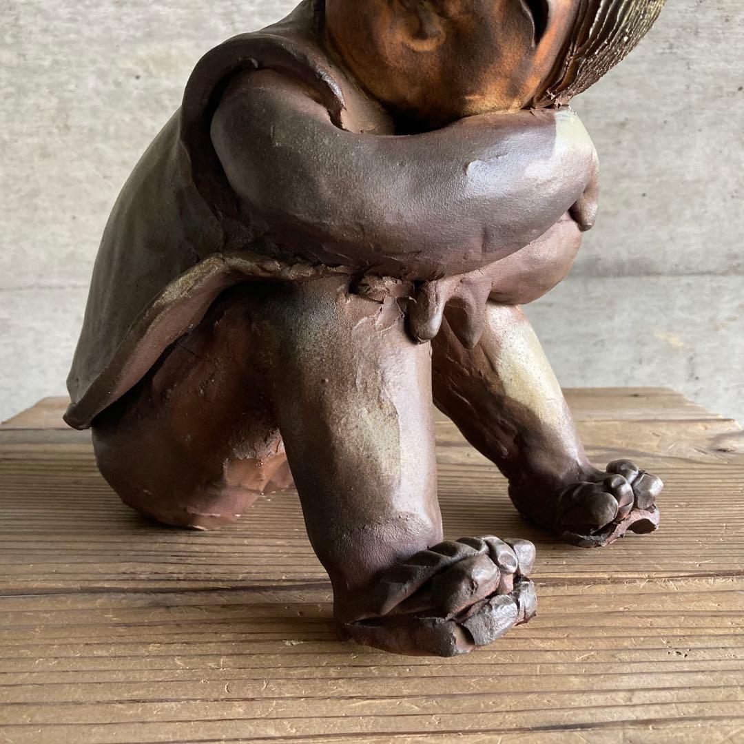 わらべ 童子 子供 像 陶器 彫刻 置物 工芸品 陶芸 和風 オブジェ レトロ