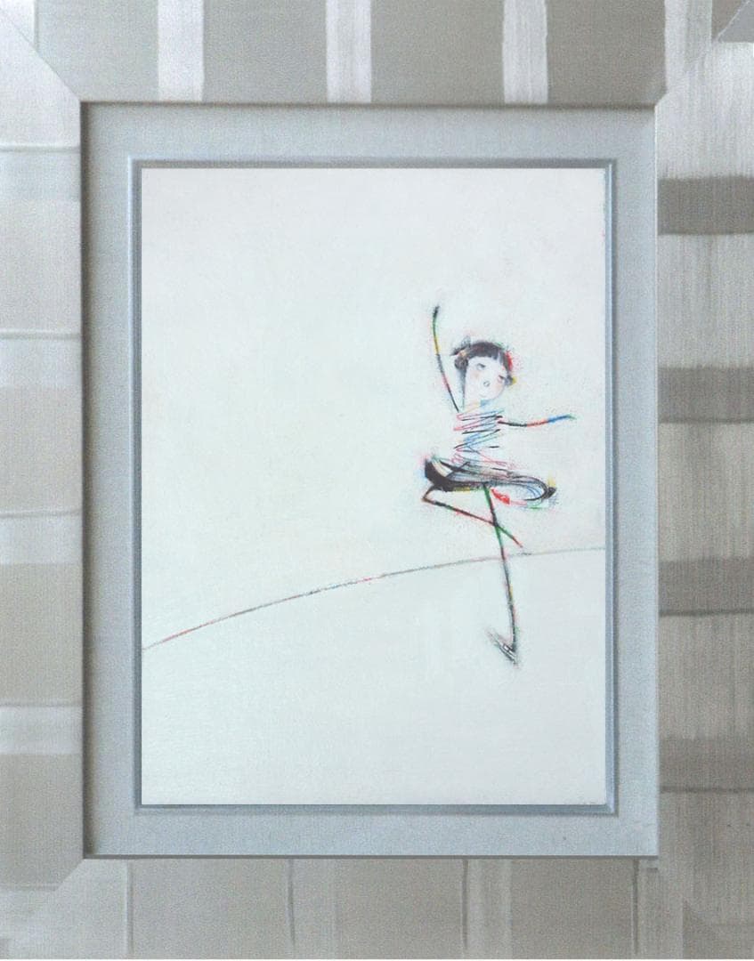 油絵 菅家令子 絵 絵画インテリア額付(銀) F4-071820 女子 スケート