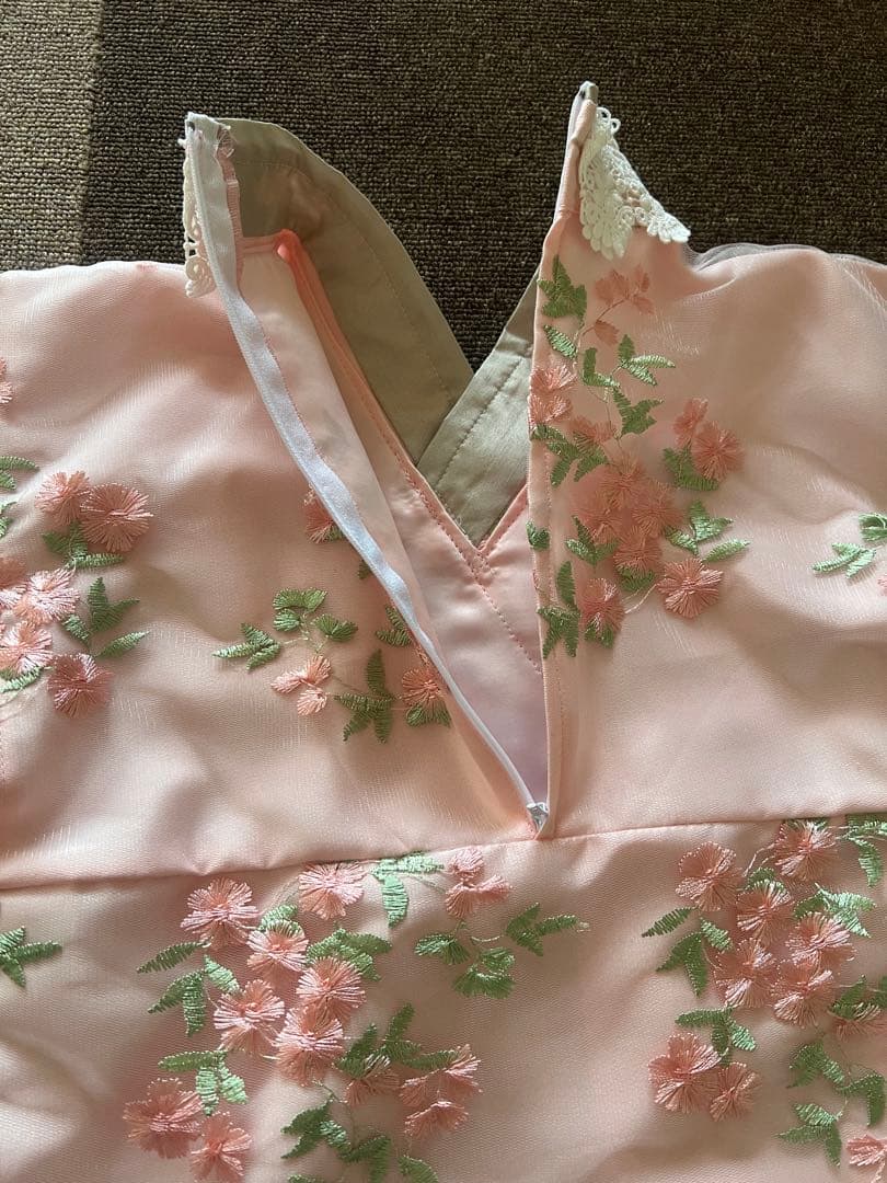 七五三用衣装と靴 ピンクでお花柄刺繍キャサリンコテージ　100センチ　つけ毛付き