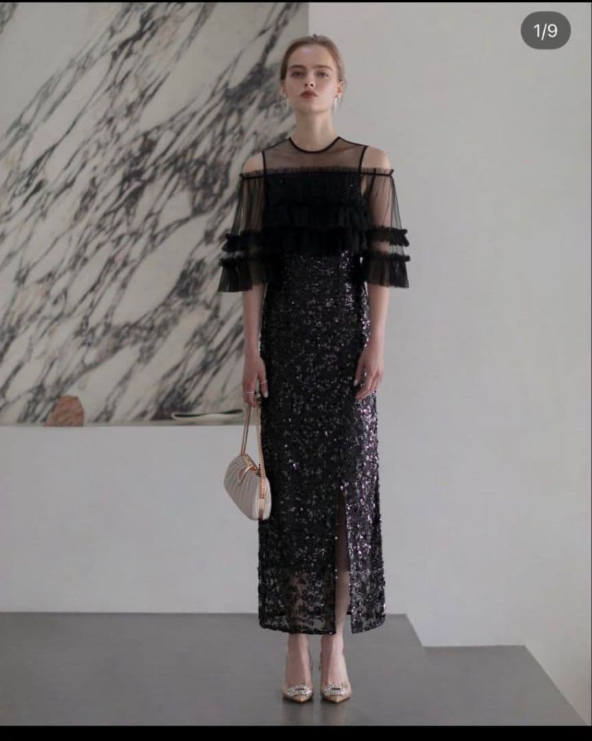 LEJA チュールフリルオフショルダースパンコール