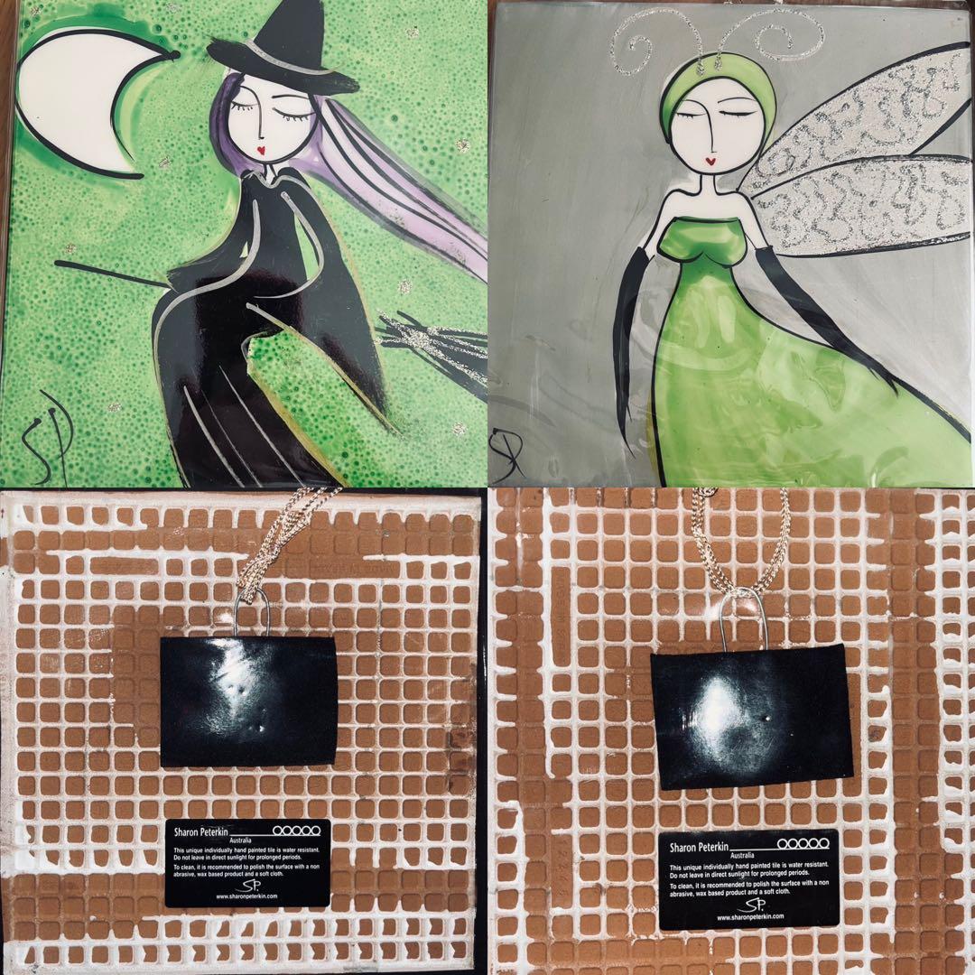 タイル絵画 魔女と妖精 2点セット(19.7✖️19.7cm)