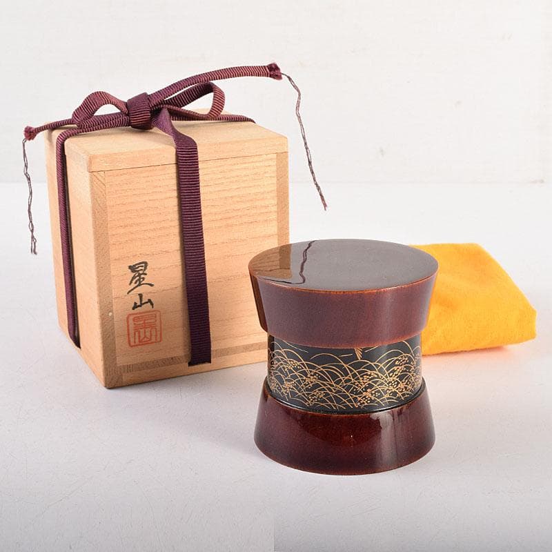 茶道具　中林星山作　秋草鳥蒔絵　茶器　共箱　V　8364