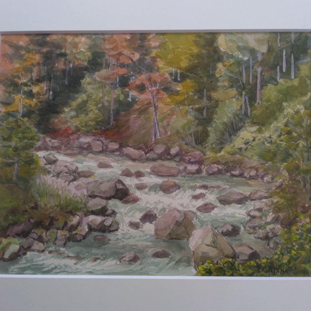 アート　フレーム　額縁　ゴールド　F6　水彩画　秋景　 額装済み　インテリア